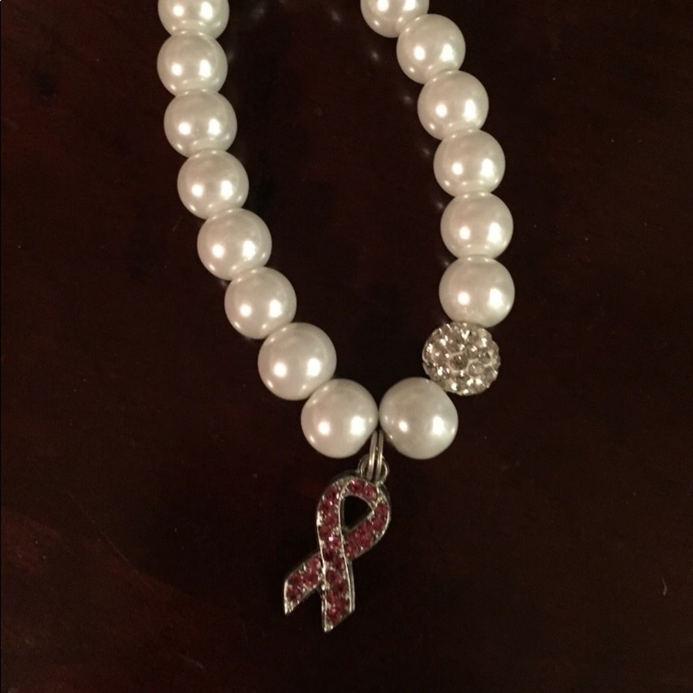 Breast Cancer Faux Pearl Bracelet
